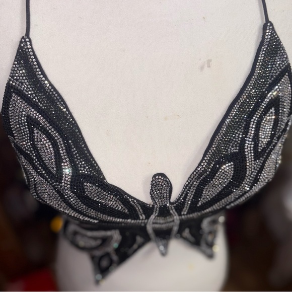 butterfly-shaped halter top features intricate black and silver detailing - Picture 8 of 13